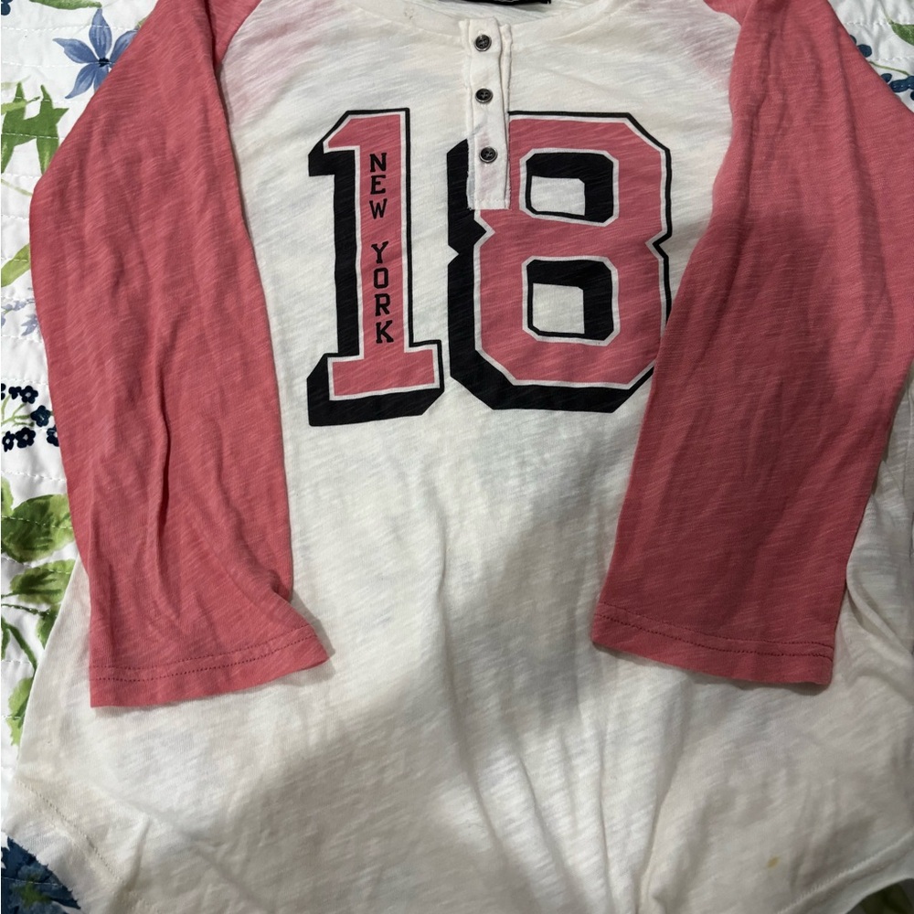 Abercrombie & Fitch Set of 2 Long Sleeve Shirts- Red & White/Pink & White